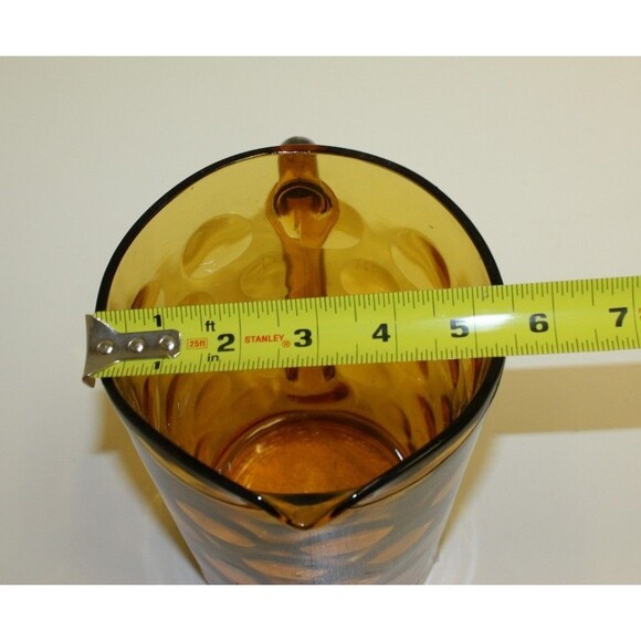 Vintage MOD MCM Amber Retro Solid Glass Water Tea Polka Dot Pitcher Rare - Picture 5 of 6